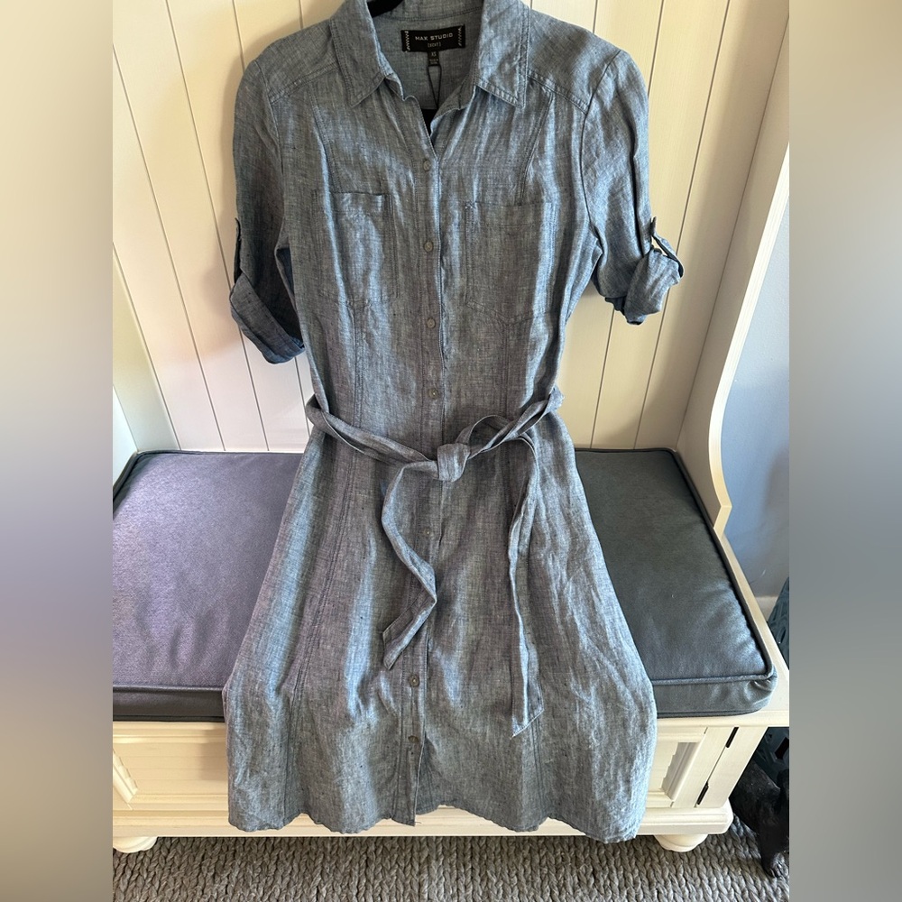 Casual Blue Button-Up Dress